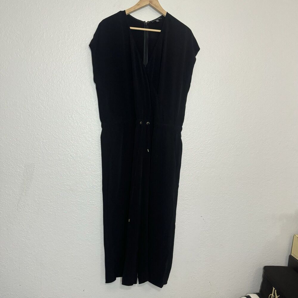 Eileen Fisher Jumpsuit Women L Black Cropped Wide Leg Pockets Lagenlook Comfort